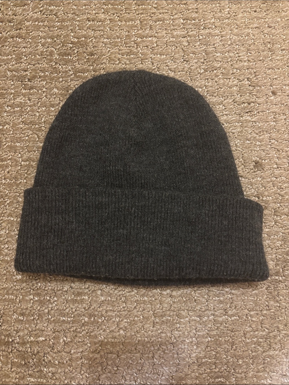 Carhartt Knit Beanie Hat Gray Cuffed Logo Patch Winter Cap - Picture 2 of 4